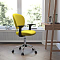Flash Furniture Mesh Mid-Back Swivel Task Chair With Arms, Yellow/Silver