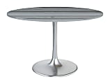 Zuo Modern Star City Marble And Aluminum Round Dining Table, 29-15/16”H x 47-1/4”W x 47-1/4”D, Gray/Silver