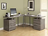 Monarch Specialties L-Shaped Computer Desk With File Drawers, Dark Taupe