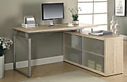 Monarch Specialties L-Shaped Desk With Frosted Glass Doors, 31"H x 60"W x 47"D, Natural/Silver
