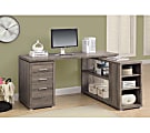 Monarch Specialties 60"W L-Shaped Corner Desk With Book Shelf, Dark Taupe