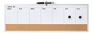 Realspace™ Magnetic Dry-Erase Whiteboard/Cork Weekly Calendar Board, 7 1/2" x 23", Silver Plastic Frame 1 thumbnail image