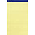 Ampad Writing Pad - 50 Sheets - Stapled - 0.34" Ruled - 15 lb Basis Weight - 8 1/2" x 14" - Canary Yellow Paper - Dark Blue Binder - Perforated, Sturdy Back, Chipboard Backing, Tear Resistant - 1 Dozen