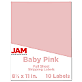 JAM Paper® Full-Page Mailing And Shipping Labels, Rectangle, 8 1/2" x 11", Baby Pink, Pack Of 10