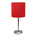 Creekwood Home Oslo USB Port Metal Table Lamp, 19-1/2"H, Red Shade/Brushed Steel Base