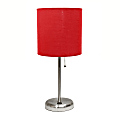 Creekwood Home Oslo USB Port Metal Table Lamp, 19-1/2"H, Red Shade/Brushed Steel Base 1 thumbnail image