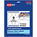 Avery® Glossy Permanent Labels With Sure Feed®, 94502-CGF10, Round, 2-1/2" Diameter, Clear, Pack Of 90