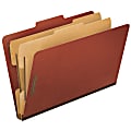 Pendaflex® Pressboard Classification Folder, 2 Dividers, 6 Partitions, 2/5 Cut, 30% Recycled, Legal Size, Red, Box Of 10