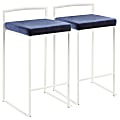 LumiSource Fuji Stacker Counter Stools, Blue Seat/White Frame, Set Of 2 Stools