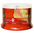 TDK DVD-R Recordable Media Spindle, 4.7GB/120 Minutes, Pack Of 50
