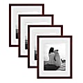 Uniek DesignOvation Gallery Wood Photo Picture Frame Set, 12” x 15" With Mat, Walnut Brown, Set Of 4