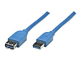 Manhattan USB-A to USB-A Extension Cable, 3m, Male to Female, 5 Gbps (USB 3.2 Gen1 aka USB 3.0), SuperSpeed USB, Blue, Lifetime Warranty, Polybag - USB extension cable - USB Type A (M) to USB Type A (F) - USB 3.0 - 10 ft - gold flashed contacts - blue