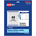 Avery® Glossy Permanent Labels With Sure Feed®, 94500-WGP10, Round, 1" Diameter, White, Pack Of 480