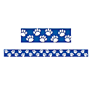 Teacher Created Resources Border Trim, 3" x 35" Strips, Blue With White Paw Prints, Pack Of 12