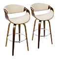 LumiSource Curvini Bar Stools, Walnut/Cream, Set Of 2 Stools