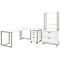 kathy ireland® Office by Bush Business Furniture Method 72"W L Shaped Desk with 30"W Return, File Cabinets and Hutch, White, Premium Installation