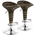 Elama Adjustable Rattan Swivel Bar Stools, Brown/Chrome, Set Of 2 Stools