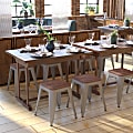 Flash Furniture Backless Table-Height Stools With Wooden Seats, Silver, Set Of 4 Stools