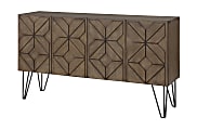 Coast to Coast Faro Mid-Century Modern 2-Door Accent Wood Storage Cabinet With Diamond Pattern, 37"H x 66"W x 17"D, Jessup Medium Brown
