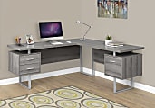 Monarch Specialties 71"W L-Shaped Corner Desk With 2 Drawers, Dark Taupe 1 thumbnail image