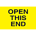 Preprinted Special Handling Labels, DL2761, "Open This End", 5" x 3", Bright Yellow, Roll Of 500