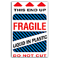 Tape Logic® Preprinted Shipping Labels, DL1580, "This End Up Liquid In Plastic Fragile", 4" x 6", Red/White, Roll Of 500