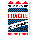 Tape Logic® Preprinted Shipping Labels, DL1580, "This End Up Liquid In Plastic Fragile", 4" x 6", Red/White, Roll Of 500 1 thumbnail image