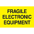 Preprinted Special Handling Labels, DL2441, "Fragile Electronic Equipment", 5" x 3", Bright Yellow, Roll Of 500