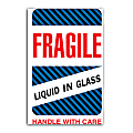 Tape Logic® Preprinted Shipping Labels, DL1590, "Fragile Liquid In Glass Handle With Care", 4" x 6", Red/White, Roll Of 500