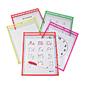 C Line® Reusable Dry-Erase Pockets, 9" x 12", Neon Assorted Colors, Pack Of 10