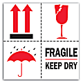 Tape Logic® Preprinted International Safe-Handling Labels, DL4420, "Fragile, Keep Dry", 4" x 4", Red/Black/White, Roll Of 500