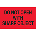 Preprinted Special Handling Labels, DL2221, "Do Not Open With Sharp Object", 5" x 3", Fluorescent Red, Roll Of 500 1 thumbnail image