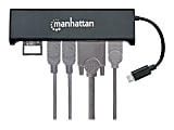 Manhattan SuperSpeed USB-C to HDMI/VGA 4-in-1 Docking Converter - USB 3.1 C Male to HDMI or VGA Converter - Two-Port USB 3.0 Hub and SD Card Reader - Aluminum - Black - UHD 4K@30Hz Video and Audio with HDMI Connection or HD 1080p Video