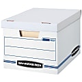 Bankers Box® Stor/File™ Standard-Duty Storage Boxes With Lift-Off Lids And Built-In Handles, Letter/Legal Size, 15" x 12" x 10", 60% Recycled, White/Blue, Case Of 12