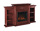 SEI Tennyson Electric Fireplace With Built-In Bookcases, 42 1/4"H x 70 1/4"W x 14"D, Mahogany
