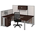 Bush Business Furniture Office In An Hour U Workstation With Storage & Chair, Mocha Cherry Finish, Standard Delivery