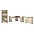 Bush Business Furniture Salinas 60"W L-Shaped Corner Desk With Lateral File Cabinet And 5 Shelf Bookcase, Antique White, Standard Delivery 1 thumbnail image