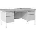 Lorell Grey Double Pedestal Steel/Laminate Desk - 30" Height x 29.50" Width x 60" Depth - Gray, Laminated - Steel