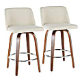 LumiSource Toriano Counter Stools, Walnut/Cream/Chrome, Set Of 2 Stools