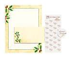 Great Papers! Holiday Stationery Kit, 8 1/2" x 11", Falling Holly, Pack Of 25