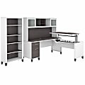 Bush® Furniture Somerset 72"W 3-Position Sit-to-Stand L-Shaped Desk With Hutch And Bookcase, Storm Gray/White, Standard Delivery 1 thumbnail image
