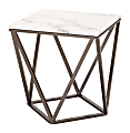 Zuo Modern Tintern Composite Stone And Steel Square End Table, 21-3/4”H x 20-1/8”W x 20-1/8”D,  White/Antique Bronze