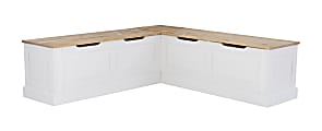 Linon Manning Corner Storage Nook Bench, 18-1/5”H x 62-2/5”W x 16-1/2”D, White/Natural, Navy Cushions