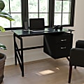 Flash Furniture 46"W Glass Computer Desk With 2- Drawer Pedestal, Black/Clear