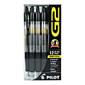 Pilot® G2 Gel Roller Pens, Extra-Fine Point, 0.5 mm, Clear Barrel, Black Ink, Pack Of 12