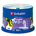 Verbatim® 95136 Inkjet Printable DVD+R Disc Spindle, White, Pack Of 50 1 thumbnail image