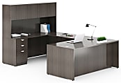 Boss Office Products Holland Series Executive U-Shape Desk With File Storage, Pedestal And Hutch, Driftwood