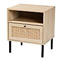 Baxton Studio Caterina Mid-Century Modern Transitional Rattan 1-Door End Table, 22”H x 18-15/16”W x 15-3/4”D, Natural Brown/Natural 1 thumbnail image