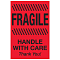 Tape Logic® Preprinted Special Handling Labels, DL1326, Fragile Handle With Care, Rectangle, 2" x 3", Fluorescent Red, Roll Of 500