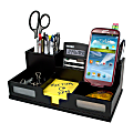 Victor® Midnight Black Collection™ Desk Organizer With Smartphone Holder, 5 1/2"H x 10 1/2"W x 3 1/2"D, Black 1 thumbnail image